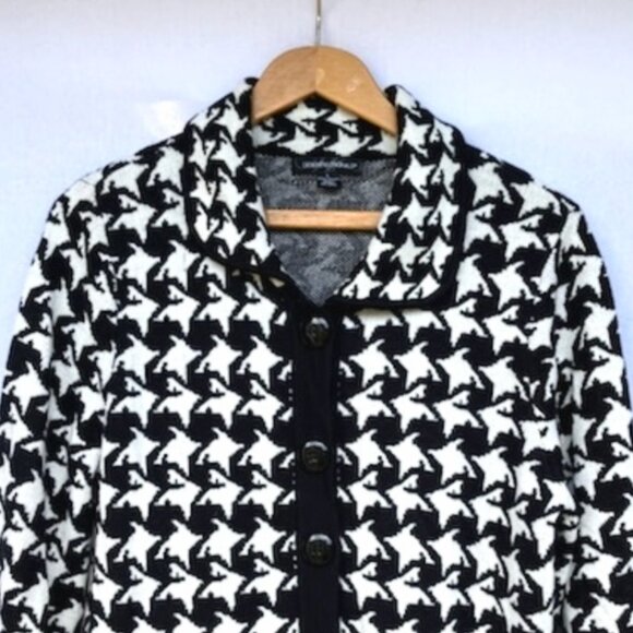 Vintage Womens Button Front Collar Sweater Cardigan Houndstooth Plaid Preppy - Picture 3 of 8